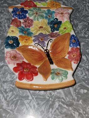 Source Unknown Multicolor Ceramic Butterfly Floral Trivet - Orange Butterfly